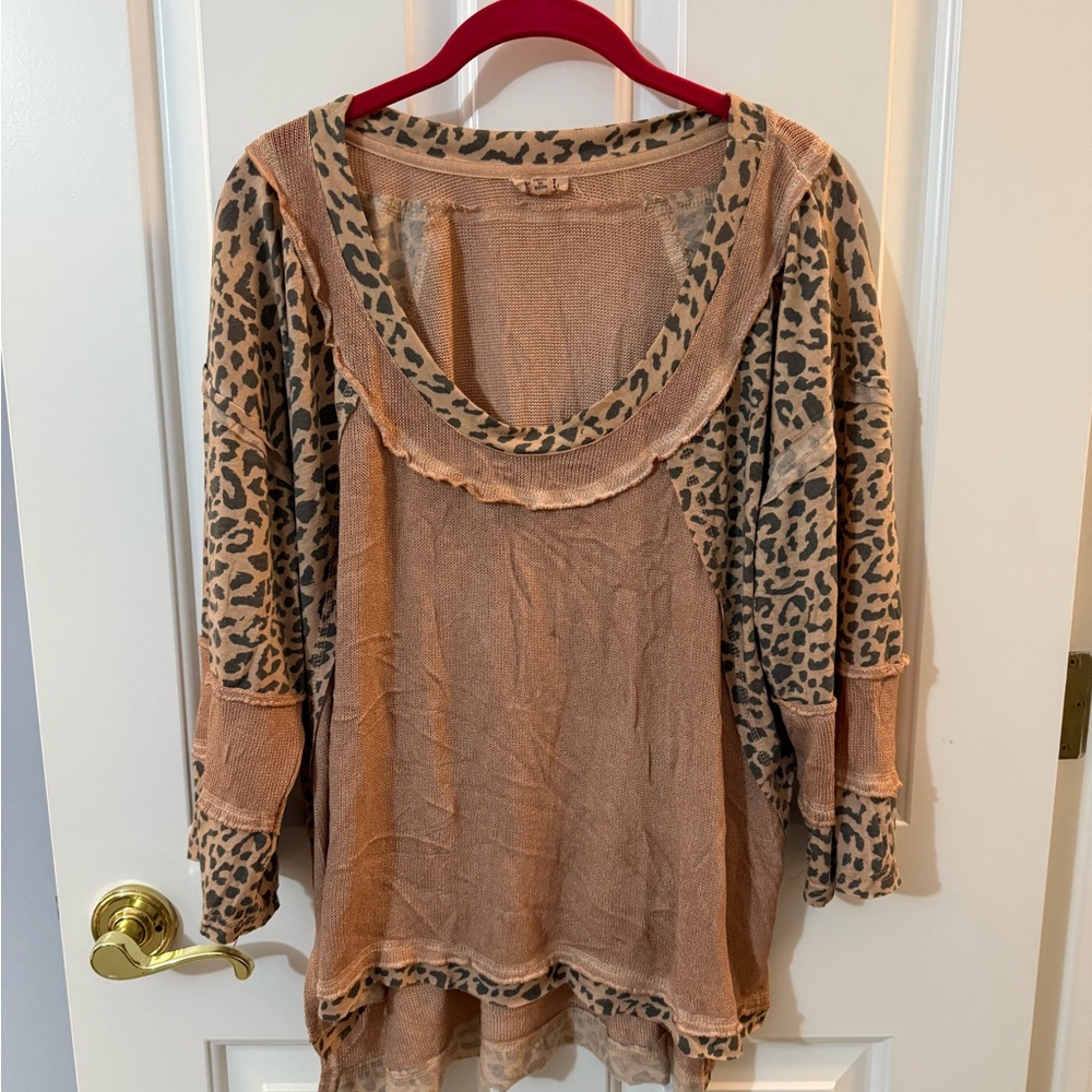 POL Tan and Gray Asymmetrical Bib Collar Tunic